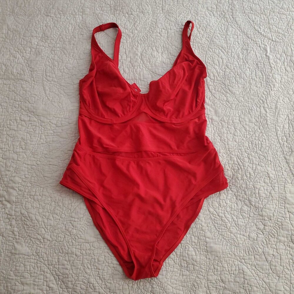 Red 38K Cup Size Swimsuit with Mesh
